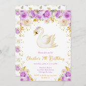 Invitation Swan Purple et Gold Roses fête d'anniversaire (Devant / Derrière)