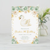 Invitation Swan Sage Green et Gold Roses fête d'anniversaire (Debout devant)