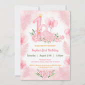 Invitation Swan Soft Floral Rose Rose Blanc fille 1er anniver (Devant)