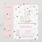 Invitation Swan, Tiara, Étoiles, Baby shower Princesse (Devant / Derrière)