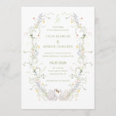 Invitation Swans Floral Frame Monogram Wedding (Devant)