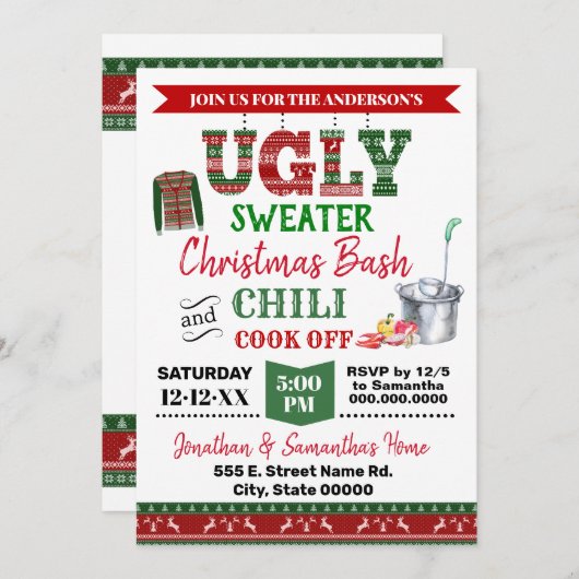 Invitation Sweat et chili moches Cook off Christmas Bash (Devant / Derrière)