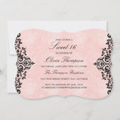 Invitation Sweet16 Coral Glitter Chevron & Damask (Dos)