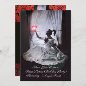 INVITATION SWEET16 FÊTE, ROUGE, BLACK ET BLANC DOMMASK (Devant / Derrière)