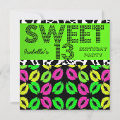 Invitation Sweet 13 13e Anniversaire Lèvres Vache Lime Rose N (Devant)