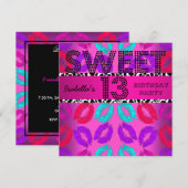 Invitation Sweet 13 13e Anniversaire Lèvres Vache Rose Noir (Devant / Derrière)