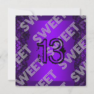 Invitation Sweet 13 13e anniversaire Purple Black Lace Grunge