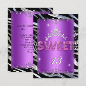 Invitation Sweet 13 13e Anniversaire rose violet Zèbre (Devant / Derrière)