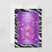 Invitation Sweet 13 13e Anniversaire rose violet Zèbre (Devant)