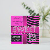 Invitation Sweet 13 13e anniversaire Zebra Cow Hot rose Noir (Debout devant)