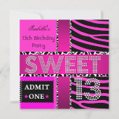 Invitation Sweet 13 13e anniversaire Zebra Cow Hot rose Noir (Devant)