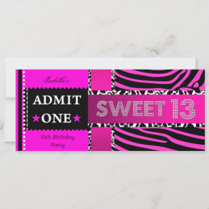 Invitation Sweet 13 13e anniversaire Zebra Cow Hot rose Noir