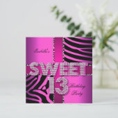 Invitation Sweet 13 13e anniversaire Zebra Cow Rose Noir (Debout devant)