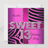 Invitation Sweet 13 13e anniversaire Zebra Cow Rose Noir (Devant)