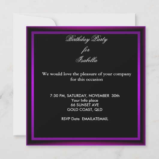 Invitation Sweet 13 13e anniversaire Zebra Cow violet noir (Dos)