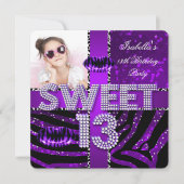 Invitation Sweet 13 13e anniversaire Zebra Parties scintillan (Devant)