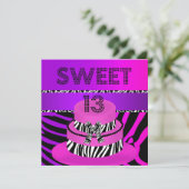 Invitation Sweet 13 13e anniversaire Zebra Purple Pink Cake (Debout devant)