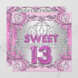 Invitation Sweet 13 13e Soirée Rose Tiara fête d'anniversaire