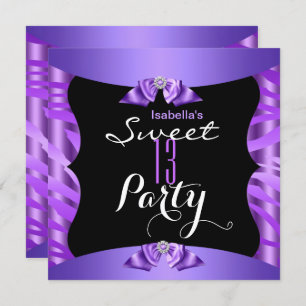 Invitation Sweet 13 mignonne violet Zebra Noir fête d'anniver
