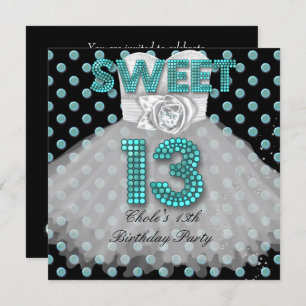 Invitation Sweet 13ème anniversaire Filles 13 Ado Turquoise B