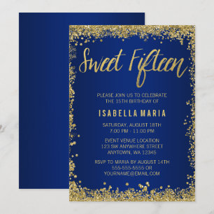Invitation Sweet 15 Blue Gold Parties scintillant Quinceanera