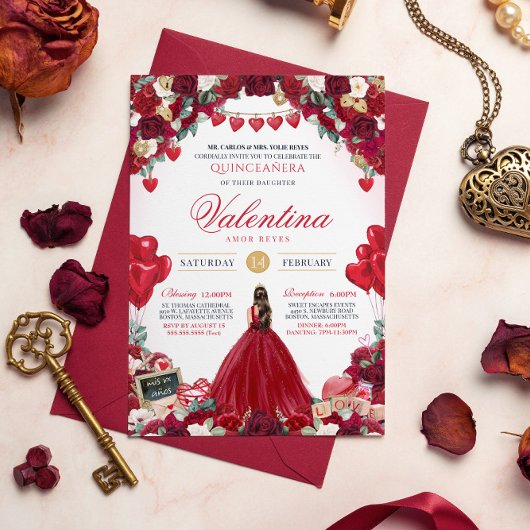 Invitation Sweet 15 Valentine's Day Rouge Anniversaire Quince