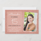 Invitation Sweet 15th Sparkle Rose Gold Blush rose photo (Dos)
