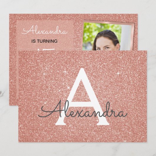 Invitation Sweet 15th Sparkle Rose Gold Blush rose photo (Devant / Derrière)