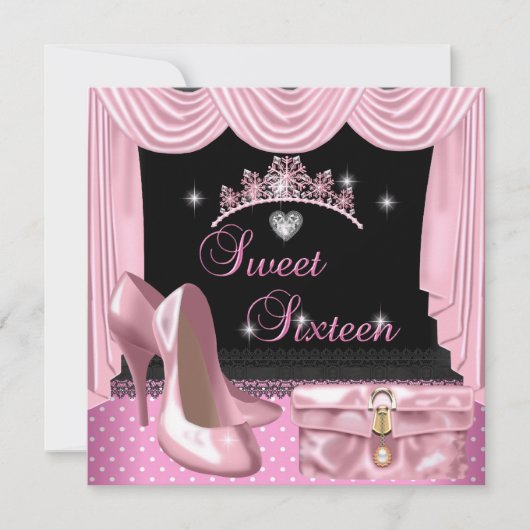 Invitation Sweet 16 16e anniversaire rose noir blanc (Devant)