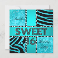 Sweet 16 16e anniversaire Zebra Cow Turquoise Noir