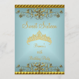Invitation Sweet 16 16e Diamant Or Bleu Turquoise Tiara