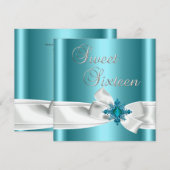 Invitation Sweet 16 16e Elégante Turquoise Bleue Argent Blanc (Devant / Derrière)