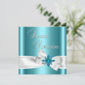 Invitation Sweet 16 16e Elégante Turquoise Bleue Argent Blanc (Debout devant)