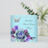 Invitation Sweet 16 16e Perle Turquoise de papillon pourpre f (Debout devant)