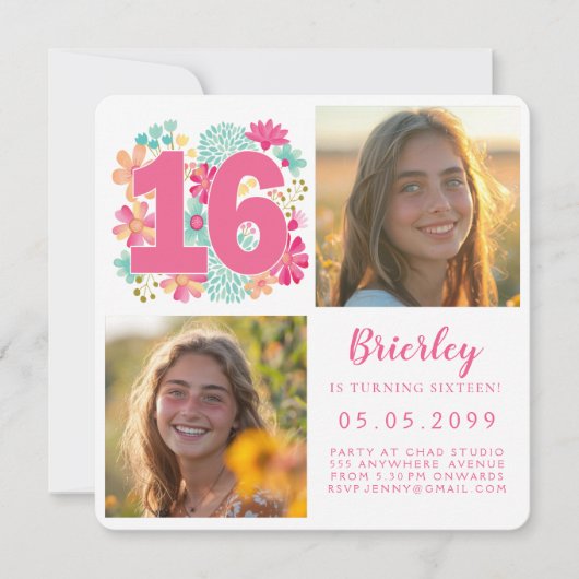 Invitation Sweet 16 16th Birthday Party Photo (Devant)