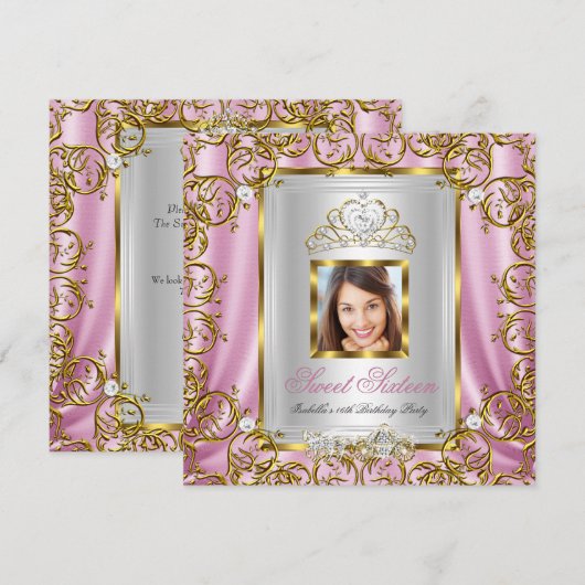 Invitation Sweet 16 16th Birthday Pink Gold Photo (Devant / Derrière)