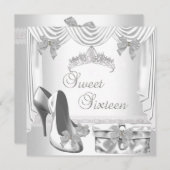 Invitation Sweet 16 16th Birthday Silver White (Devant / Derrière)
