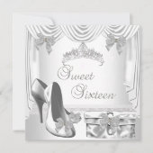 Invitation Sweet 16 16th Birthday Silver White (Devant)