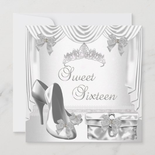 Invitation Sweet 16 16th Birthday Silver White (Devant)