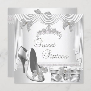 Invitation Sweet 16 16th Birthday Silver White