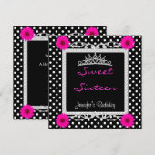 Invitation Sweet 16 16th Black White spot Rose floral Tiara (Devant / Derrière)