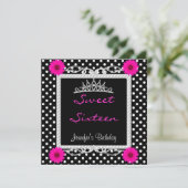 Invitation Sweet 16 16th Black White spot Rose floral Tiara (Debout devant)