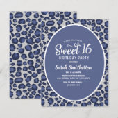 Invitation Sweet 16 à motif léopard bleu (Devant / Derrière)