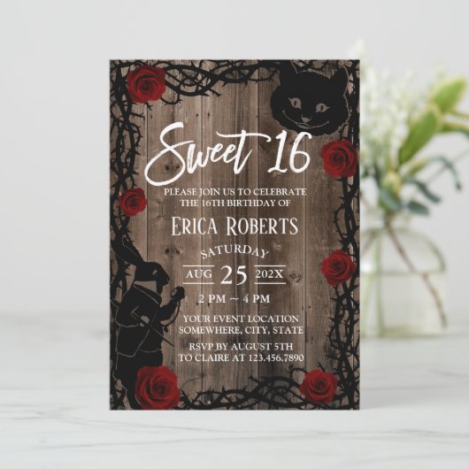 Invitation Sweet 16 Alice au pays des merveilles Grotte rusti (Debout devant)