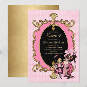 Invitation Sweet 16 Alice Dans Wonderland Pink Gold Party