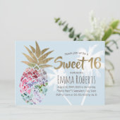 Invitation Sweet 16 Ananas Floral Tropical & Palm Tree (Debout devant)