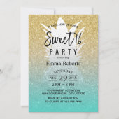Invitation Sweet 16 Ananas Tropical Parties scintillant d'or  (Devant)