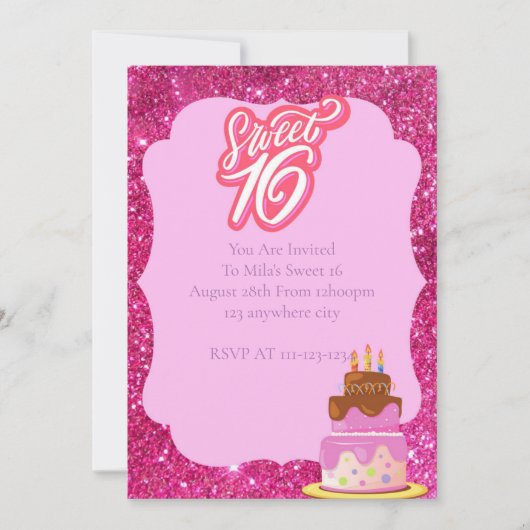 INVITATION SWEET 16 ANNIVERSAIRE (Devant)