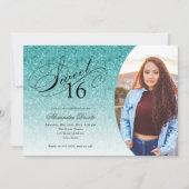 Invitation Sweet 16 Anniversaire Aqua Blue Parties scintillan (Devant)
