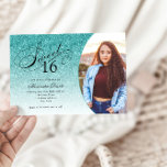 Invitation Sweet 16 Anniversaire Aqua Blue Parties scintillan<br><div class="desc">Cette invitation branchée à la fête d'anniversaire de parties scintillant comporte un titre de typographie élégant et votre photo préférée. Ajoutez votre texte personnalisé à l'aide du formulaire modèle. Des options supplémentaires pour le texte et la mise en page sont disponibles si vous choisissez de customiser plus loin.</div>